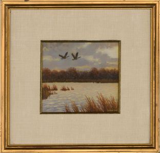Durant Ball - Contemporary Gouache, Canada Geese In Flight