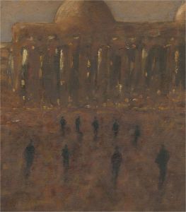 Mid 20th Century Oil - Fading Cityscape with Figures