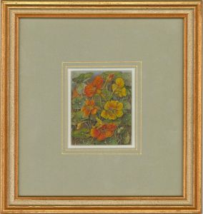 Martine Simon Collings SBA - Contemporary Watercolour, Miniature Nasturtiums