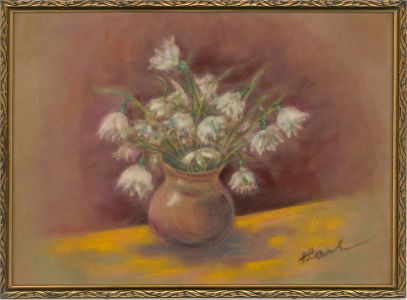 H. Carl - Mid 20th Century Pastel, Vase with White Flowers