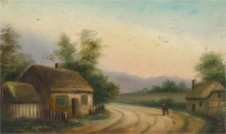Hugh Church (b.1865) - Early 20th Century Oil, Road Through The Hamlet