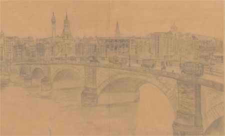 Douglas Hollingworth - Signed Mid 20th Century Graphite Drawing, London Skyline