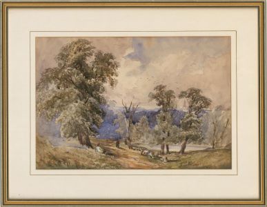 Framed Late 19th Century Watercolour - Sheep in a Landscape