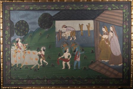 Mid 20th Century Gouache - Herding The Sacred Cows