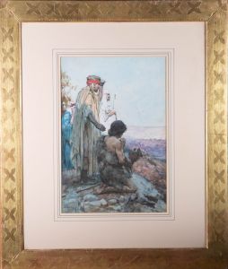 Frederick Howard Michael (1892-1929)-1910 Watercolor, Shepherds Watch The Flock