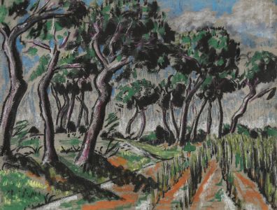 J. V. - French School Mid 20th Century Pastel, Forest Path