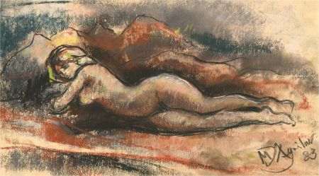 Michael D‘Aguilar (1924-2011) - Signed 1983 Pastel, Reclining Nude