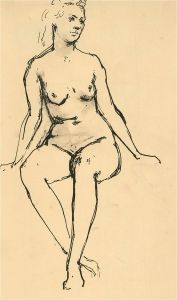 Julia Morley (1917–2008) - Mid 20thC Pen and Ink Drawing, Seated Female Nude I