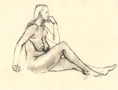 Julia Morley (1917–2008) - Pen and Ink Drawing, Study of a Female Nude