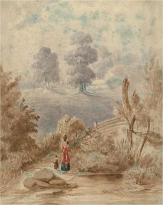 Mid 19th Century Watercolour - Fetching Water