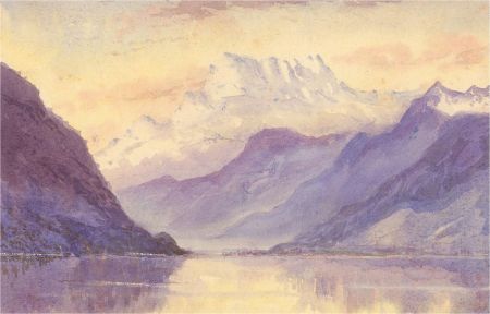 1910 Watercolour - Alpine Lake Scene