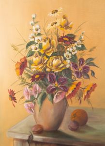 Roger Collin - 20th Century Oil, Flower Vase and Fruit