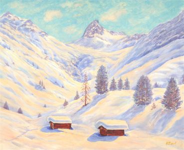 H. Carl - 1946 Oil, A View in Davos, Switzerland