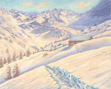 H. Carl - 1943 Oil, Snowy Mountains