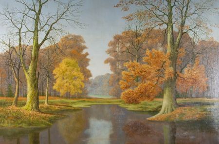 David Mead (1906-1986) - Signed 1975 Oil, A View over the Lake