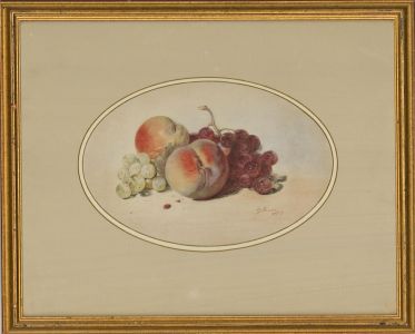 George Lance (1802-1864) - 1857 Watercolour, Still Life with Fruit