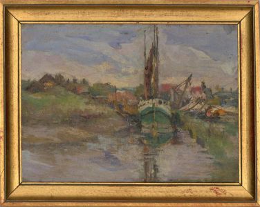 Mid 20th Century Oil - Dutch Canal Scene