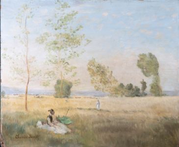 After Claude Monet - Contemporary Oil, Fields of Bezons