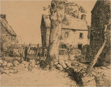 Charles Heyman (1881-1915)  - French 1913 Etching, Cottage Scene