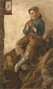 Mid 20th Century Watercolour - Playing the Penny Whistle