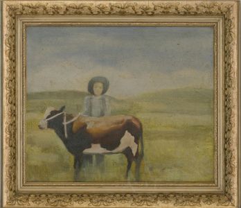 Contemporary Oil - Ghostly Figure With Cow