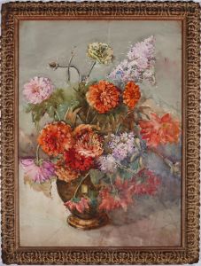 Mid 20th Century Watercolour - Zinnias