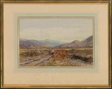 John Syer RI (1815-1885) - 1873 Watercolour, Two Figures Crossing a Moor