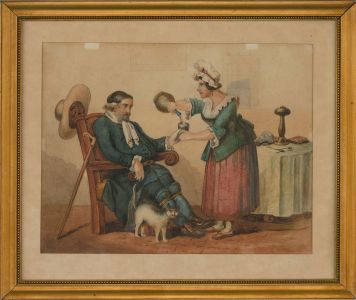 Early 19th Century Watercolour - Stiff Drink After A Long Day