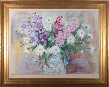 Lorna Dunn (1920-2016) - 20th Century Gouache, Lupins And Cosmos