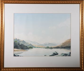 David Harbour AGMA - 20th Century Watercolour, Lake Scene with Mountains