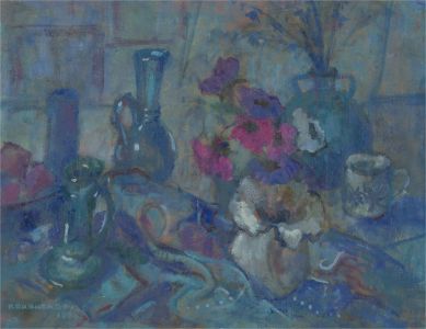 Barbara Doyle (b.1917) - 1994 Oil, Still Life with Seed Pod Vase
