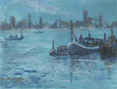 Barbara Doyle (b.1917) - 2010 Oil, Along The Thames