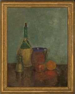 Mid 20th Century Oil - Still Life with Fruit, Bottle and Jar