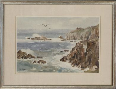 Tom Groom - 1987 Watercolour, Cornish Cliffs