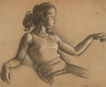 Giorgio Matteo Aicardi (1891-1985) - Charcoal Drawing, Study of a Seated Woman