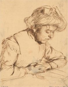 Giorgio Matteo Aicardi (1891-1985) - 1908 Pen and Ink Drawing, Ernesta Reading