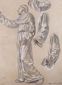 Giorgio Matteo Aicardi (1891-1985) - Chalk Pastel Drawing, Studies for a Saint