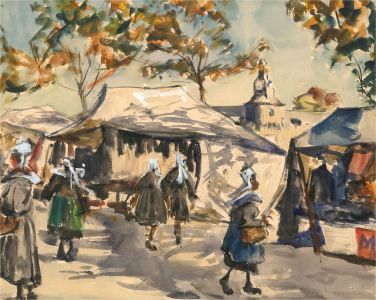 René Le Forestier(1903-1972) - Mid 20th Century Watercolour, Breton Market Day