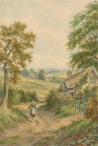 A. Dunington - 1917 Watercolour, An English Village