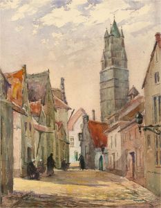 S. Ransome - Early 20th Century Watercolour, The Lace-Makers, Bruges, Belgium