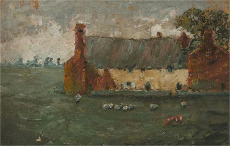 Mid 20th Century Oil - Farmhouse and Sheep