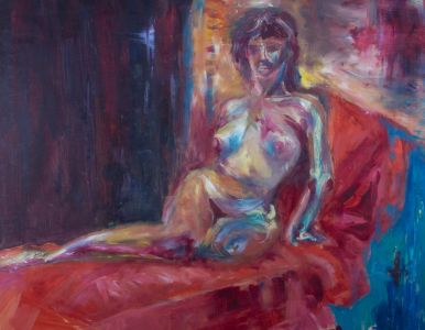 Beck - 1988 Oil, Recumbent Nude in Red