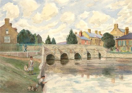 Ronald Dukeshill Moore (1899-1985) - Watercolour, Fishing by the Bridge
