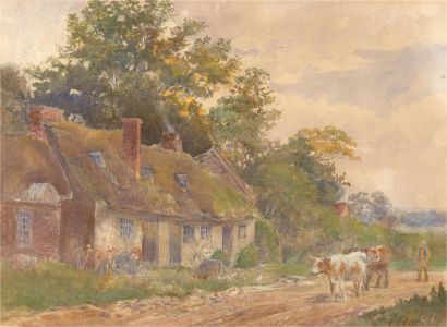 E.C. - Early 20th Century Watercolour, Village Scene