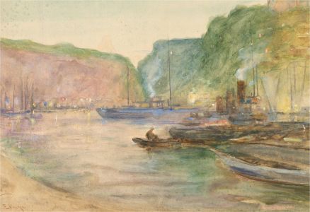 Impressionist Early 20th Century Watercolour - Harbour Scene