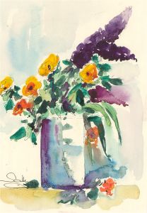 1997 Watercolour - Lilac And Ranunculus