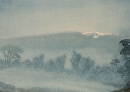 Kim - Signed 1977 Watercolour, Landscape in Blue