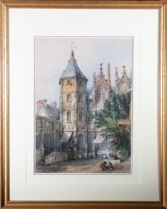 1869 Watercolour - French Courtyard Scene