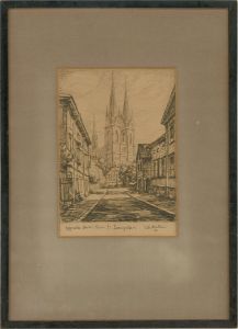 Ellis Wallin (​1888-1972) - Swedish Etching, Uppsala from Sankt Larsgatan