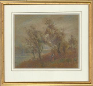 Early 20th Century Pastel - Windy Scene with Figure